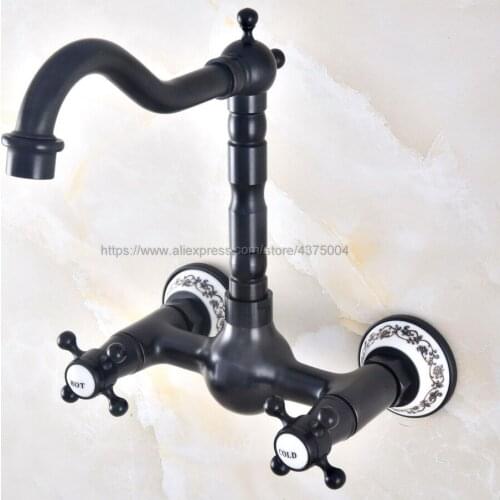 Swivel 360 Bathroom Bathtub Faucet Wall Mount Oil Rubbed Black Bronze Basin Sink Faucet Mixer Tap Nnf474