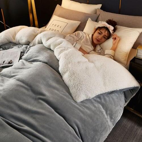 Simple Style Winter Thincken Warmth Flannel Duvet Covers for Bedroom Imitation Lamb Fur Comfort Covers Double Side Quilt Cover