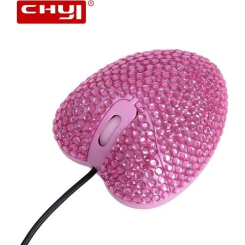 CHYI USB Wired Mouse 1000 DPI Optica Pink Love Heart Diamond for Girls Kids PC Laptop Notebook