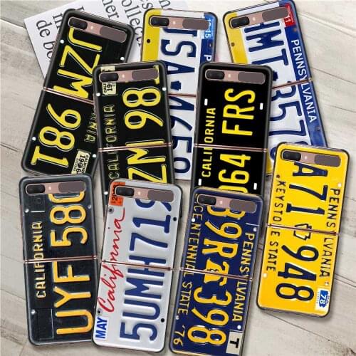 Retro Funny License Plate Number Phone case For Samsung Galaxy Z Flip3 5G Z Flip coque Hard Black Bumper Material Smartphone