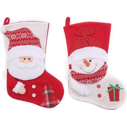 Christmas Stockings Fabric Santa Claus Sock Gift Kids Candy Bag Snowman Deer Pocket Xmas Decoration For Christmas Tree Ornaments
