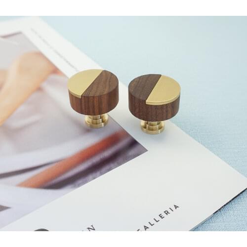 Natural Wood Furniture Knobs and Handles Walnut Brass Furniture Hardware Cabinet Knob Drawer Pull Handle Nordic Closet Pulls