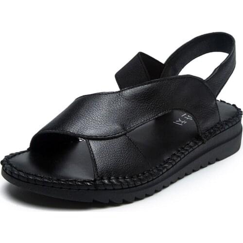 Genuine Leather Sandals Women Flat Gladiator Sandals Women Summer Shoes Handmade Slip on Open Toe Sandals Female Black Sandalias