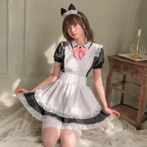 Sexy Lingerie, Cute Headband, Sweetheart Cat, Maid Outfit Lapel Pink Butterfly Embellishment, Waist Kitchen Girl Apron, Cosplay