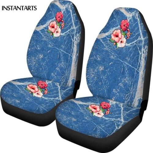 INSTANTARTS Stylish Marble with Flowers Print Polyester Fabric Car Seat Covers Nonslip Car Interior Seat Covers Soft Seat Covers