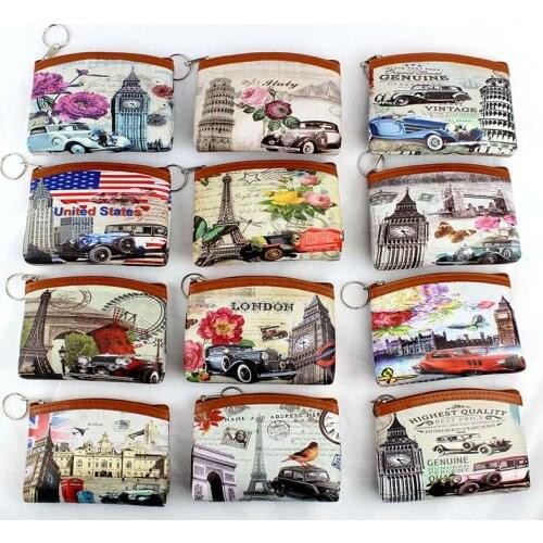 Vintage Eiffel Tower Coin purses Girl Big Ben change purse Women zipper coin bag Lady zero wallet Female Kidss pouch