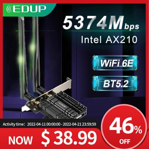 EDUP 2974Mbps WiFi 6 PCIE Wireless WiFi Adapter Bluetooth 5.1 Intel AX200 Dual Band 2.4G/5Ghz PCI Express 802.11AX Wi-Fi Card