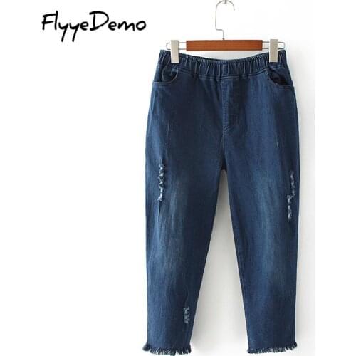 Plus Size Women Hollow Out Denim Jeans Women Cal Length Harem Pants 2021 New Spring Summer Loose Pants Oversize Trousers 4XL