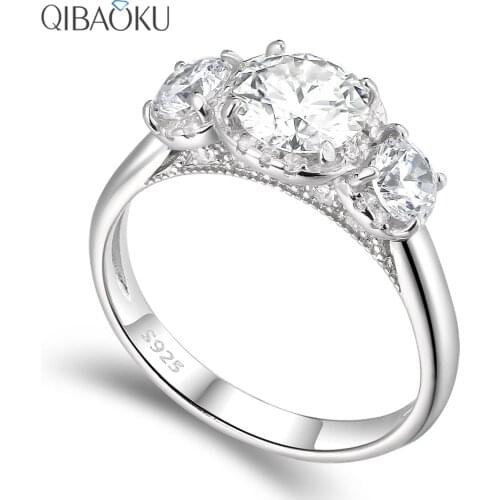 S925 Sterling Silver Wedding Ring 6.5mm 3 Big Mainstone Moissanite Diamond Engagement Ring Round Solitaire Ring for Women