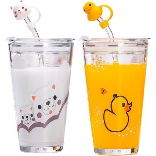 1 Set Lovely Glass Cup Cartoon Design Multifunctional Creative Children Breakfast Milk Mug for Home