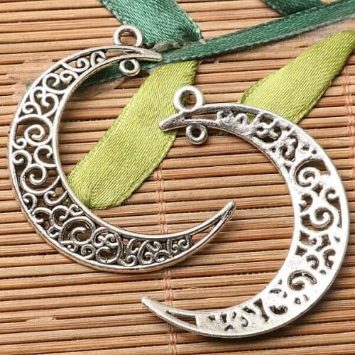 10pcs dark silver color crafted floral moon shaped design charms EF2745
