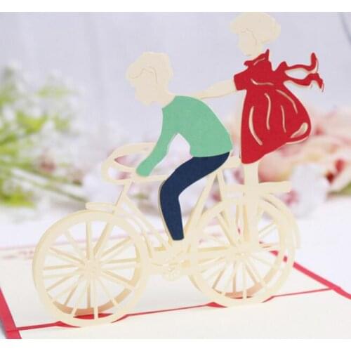 10pcs Lovers Bicycle Handmade Kirigami Origami 3D Pop UP Greeting Cards Invitation Postcard For Birthday Wedding Party Gift