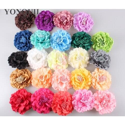 12PCS/LOT Hair Accessory 11CM Fabric DIY Silk Flowers With Hair Clips Hair Pins Satin Peony Artificial Flower Wedding Hats Decor