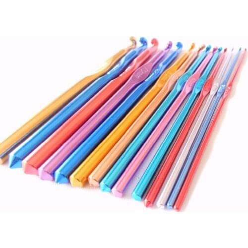 14 Size/set 15 set/lot Multi-color Metal Crochet hook needles DIY Knitting Tools aluminium handle needlework for sweater gloves