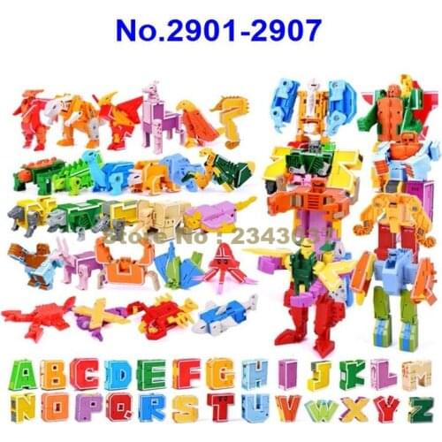 2901-2907 Transformation Alphabet A~z Dinosaur Robot Animal Educational Building Block Toy