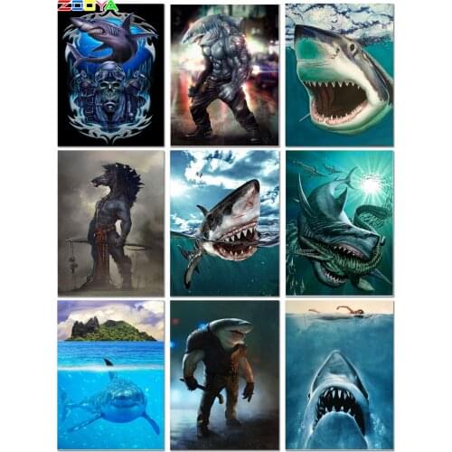3D Full Diamond Painting Shark Diamond Embroidery Animal Painting 5D Large Abstract Haai Diamond Mosaic Paintings Decor 6Jh45