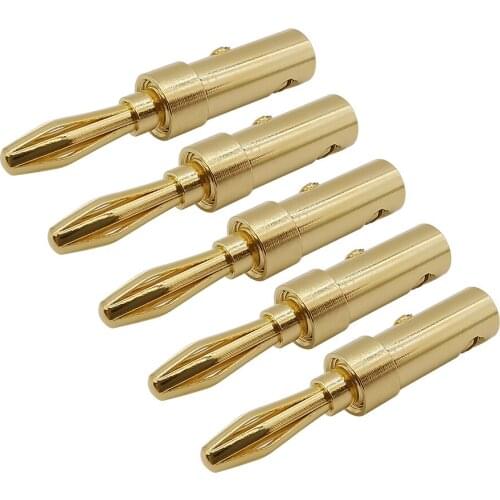 5Pcs Gold-plated 4mm Banana Plug Copper Audio Speaker Solder-free Banana Head Cables Wire Connectors for Amplifier Jack