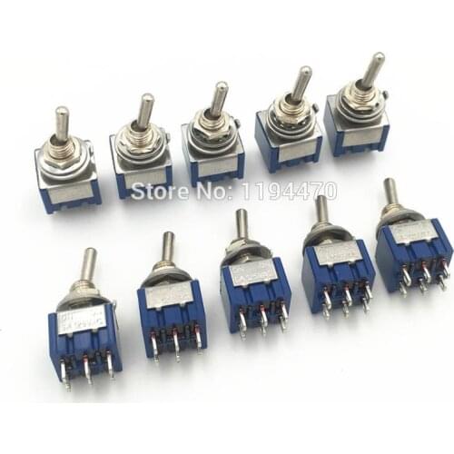50pcs MTS-202 MTS-203 6-Pins ON-ON 6A 125VAC ON-OFF-ON DPDT Mini Latching Toggle Switch with Waterproof Cap 6mm Mounting Hole