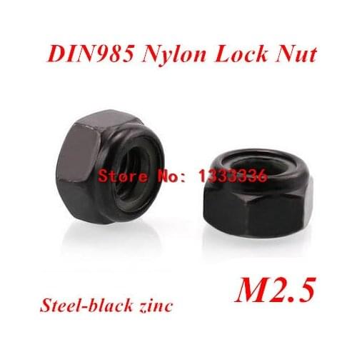 500pcs DIN985 M2.5 Hexagon Nylon Self Locking Nuts m2.5 Nylon Insert Hex Lock Nut Black Zinc Carbon Steel