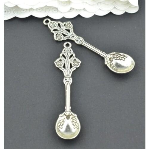 7Pcs Antique Silver color Zinc Alloy spoon Charms Pendants Diy Jewelry Findings Accessories Wholesale 62*15mm J139