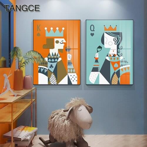 Abstract Poker Face Doll Posters and Prints HD Orange Pink Wall Picture for Living Room Modern Cartoon Canvas Painting Wall Art