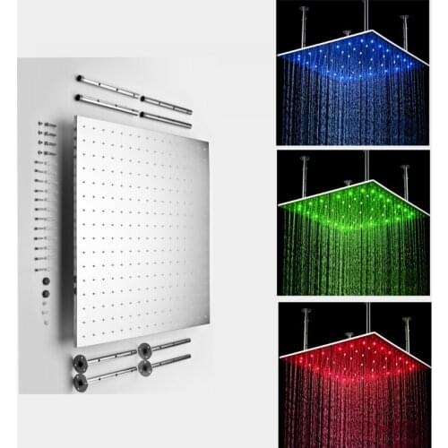 Large LED Shower Head 304 Stainless Steel Brushed Rainfall Shower Faucets Ceiling Mounted Shower Overhead Big Rain Shower Panel