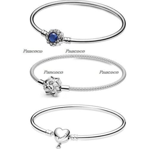 925 Sterling Silver Bracelet Moments Bright Snowflake Clasp Mesh Bracelet Bangle Fit Women Bead Charm Pandora Jewelry