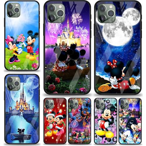 Mickey Minnie cute for Apple iPhone 12 Pro Max Mini 11 Pro XS Max X XR 6S 6 7 8 Plus Luxury Tempered Glass Phone Case