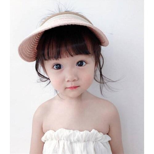 Kids Summer Wide Brim Outdoor Anti-UV Topless Sunhat Visor Caps Beach Straw Hat