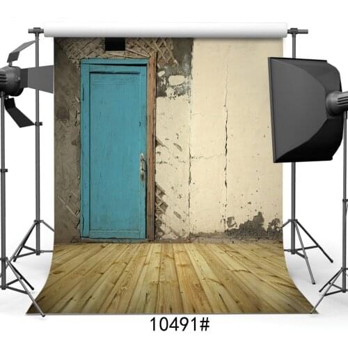 Blue Door White Wall Wooden Floor Vinyl Photographic Background For Portrait Baby Shower Backdrops Photo Shoot Booth Studio