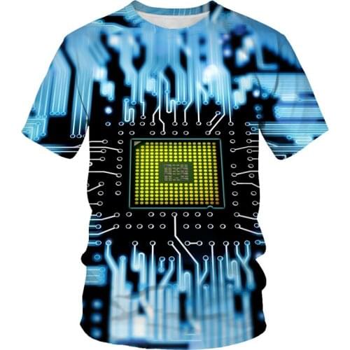 Hot sell 3D Print Mans T-shirt Electronic Chip Personality Oversized Short-Sleeved Fashion T-Shirt for Men Harajuku Punk Style