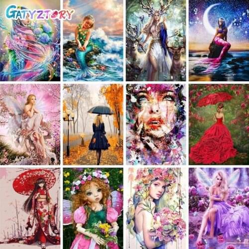 GATYZTORY Full Square Round Diamond Painting Girl Figure Rhinestones Mosaic Cross Stitch Wall Art Home Decortion