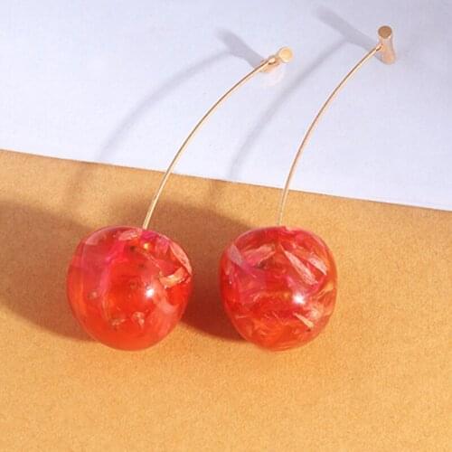 Geometric Sweet Cherry Long Earrings With Dried Flower Modelling Acrylic Earrings For Women Anime Cosplay Stud Earrings Korean