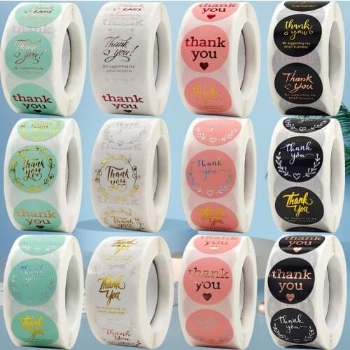 500Pcs Holographic Thank You Stickers for Business Celebrating with Us Gold Green Pink Labels Sealing Envelopes Gifts Packages