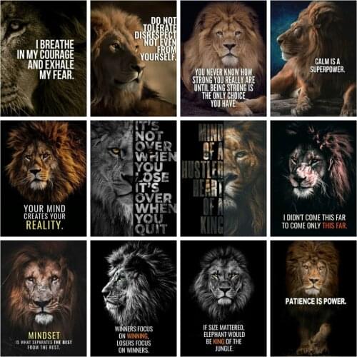 Huacan Full Square/round Diamond Painting Lion Text Mosaic Wall Stickers Embroidery Animal Home Decor