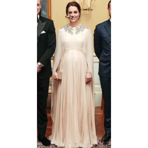 Kate Middleton Dubai Evening Dresses Moroccan crew Pregnant Woman chiffon Long Formal Party Dresses Muslim Evening Dress 2020