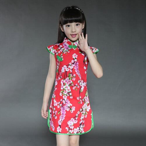Summer Cheongsam Chinese Traditional Clothes Children Girl Cheongsam Dress Short Sleeve Cotton Performance Clothes Girl Qipao