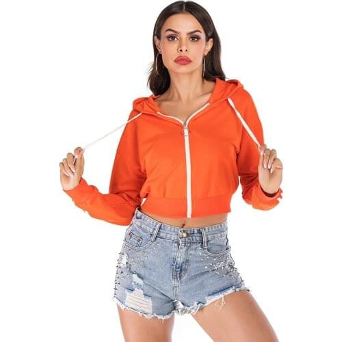 2021 Autumn Women Hoodies Tops Drawstring Hooded Long Sleeve Hoodie Sweatshirts Zip Up Crop Casual Jacket Zipper Coat Outwear
