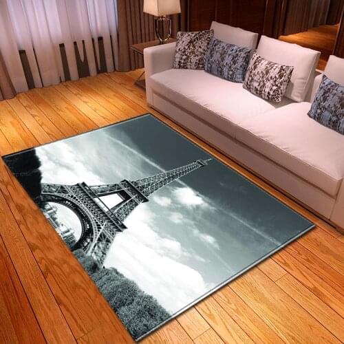 Nordic Romantic Paris Tower Carpets Flannel Anti-slip Bedroom Mat Bedside Area Rug Landscape 3D Printed Living Room Carpet