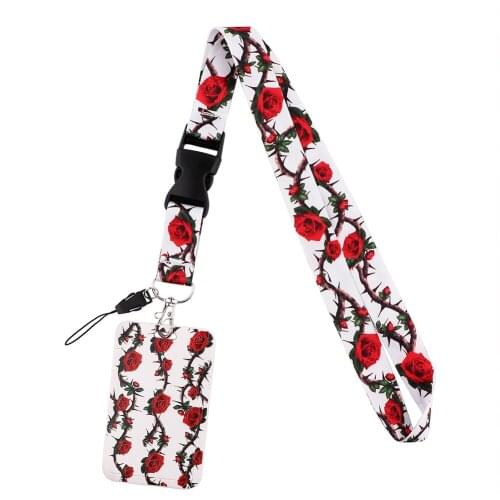 LX665 Rose Keychains Accessory Mobile Phone USB ID Badge Holder Keys Strap Tag Neck Lanyard For Women Girl Gift