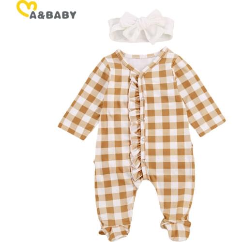 Ma&Baby 0-12M Spring Autumn Newborn Infant Baby Girls Plaid Romper Cute Long Sleeve Ruffles Jumpsuit Toddler Girl Clothes