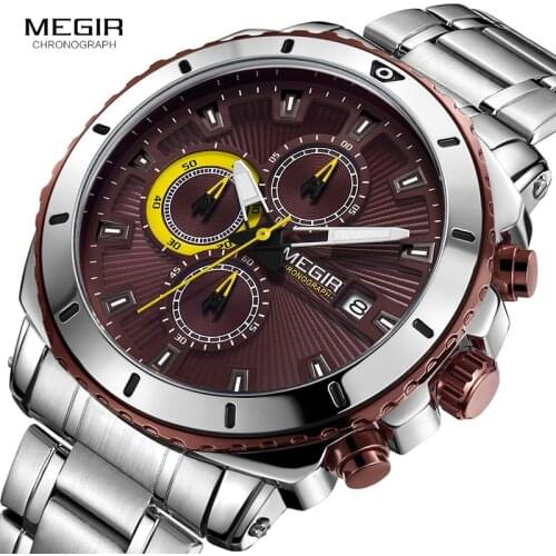 Mens Quartz Wrist Watches with Stainless Steel Band Chronograph Business Stop Watch Man Clock Relogios Masculino 2075G-10