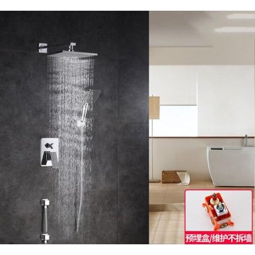 Hotel project square two-function all-copper in-wall concealed shower head set concealed buried wall embedded box