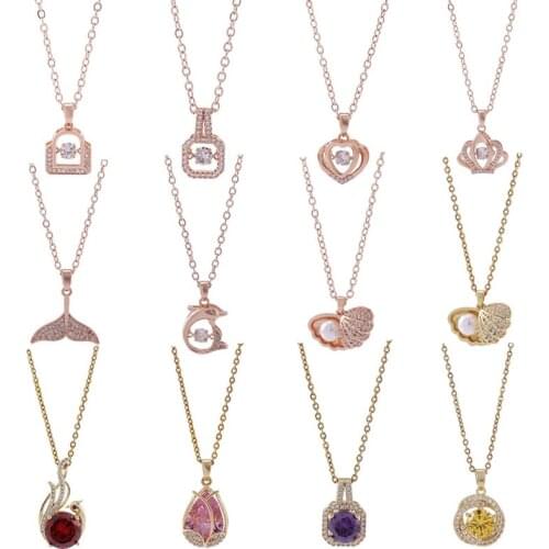 New Arrival Fashion Rose Gold Clavicle Chain Necklace With Crystal Fish & Shell Pendant For Women New Design Jewelry Gift