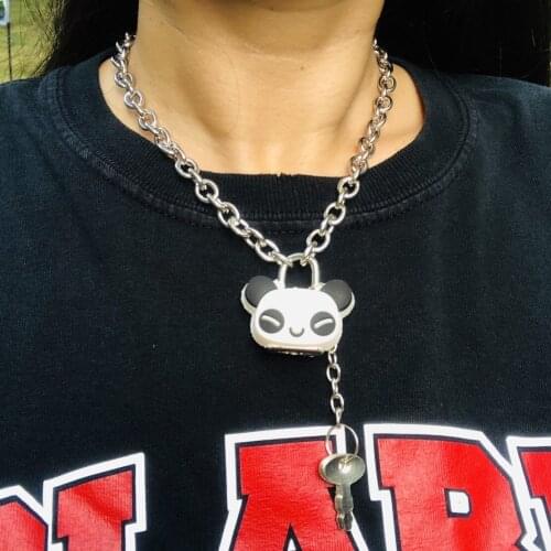 Dark Girl Punk Clavicle Chain Necklace Panda Lock Pendant Bundy Cool Earth Girls Necklace