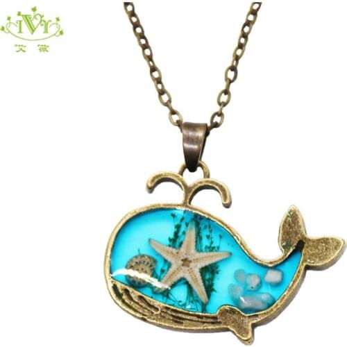 IVR Retro Women Whale Necklace Fish Nautical Chokers Charm Custom Real Starfish Shell Pendant Necklace Jewelry Chokers Ornaments