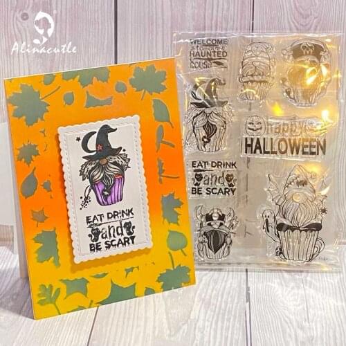 Alinacutle CLEAR STAMPS Happy Halloween Gnome Set DIY Scrapbooking Card Album Paper Craft Rubber Transparent Silicon Clear Stamp