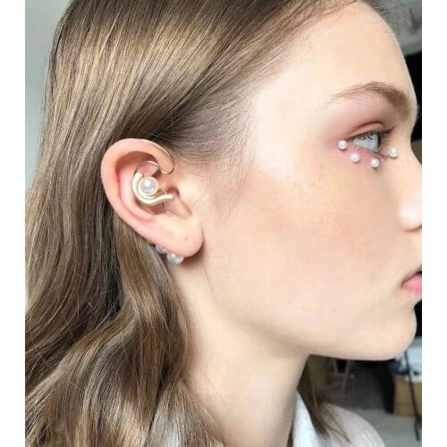 Rongho Brand Pearl clip earrings for women brincos Punk metal pins earring femme ear cuff gold earring bijoux