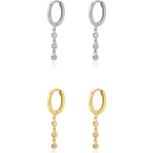 Silver Gold ColorThree Zircon Charm Line Drop Earring Rock Punk Fashion Wedding Fashion Crystal Jewelry Pendientes Wholesale