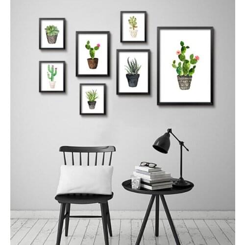 Nordic Art Canvas Painting Fresh Potted Green Fleshy Plant Family Decorative Paintings Frameless Living Room Wall Hanging